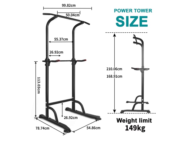  Tour de musculation réglable multifonction noire avec barre de traction, dips et support de squat, charge 149 kg  - Conforama C