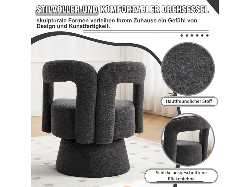 Fauteuil pivotant à 360° en tissu bouclé gris foncé W2845P311450 - Conforama D