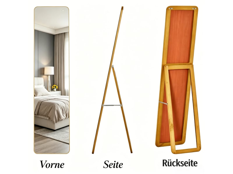  Miroir sur pied rectangulaire coloris noyer clair  37 x 43 x 156 cm, à poser ou à fixer au mur  - Conforama E