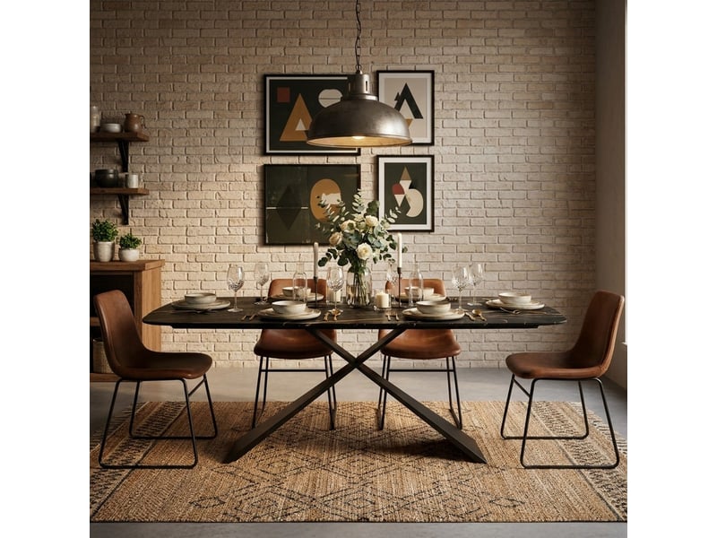  Table extensible en céramique et métal 200280x100 cruise - effet marbre noir  - Conforama B