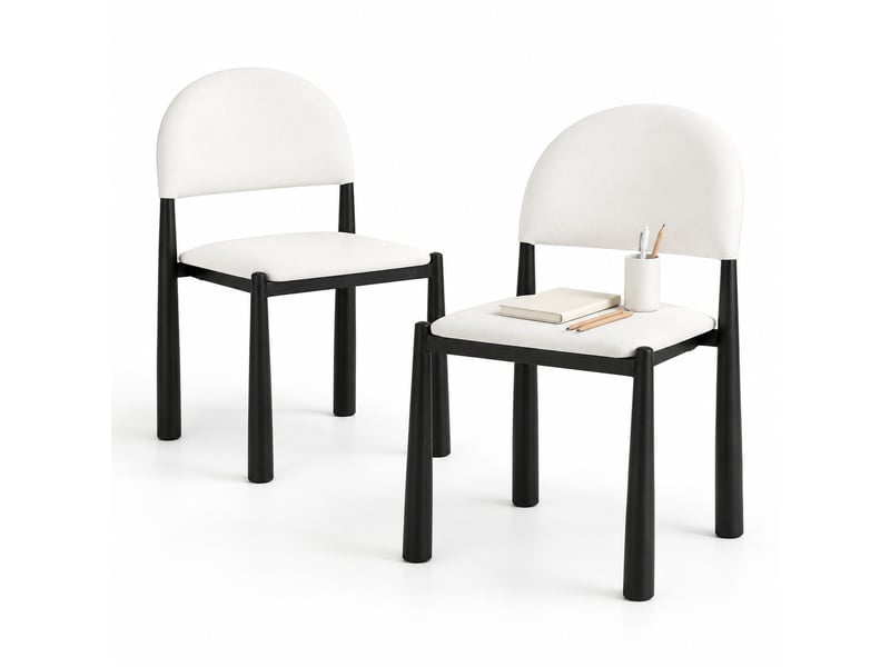 Lot de 2 chaises de salle à manger blanches avec dossier semi-circulaire rembourré, revêtement en polyuréthane