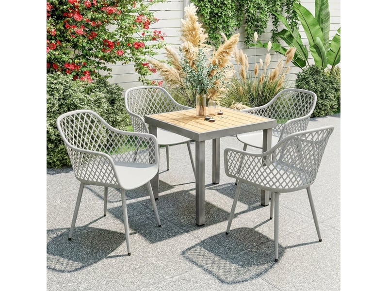  Lot de 4 chaises de jardin 56x51x84 cm avec accoudoirs et dossier métal gris  - Conforama C