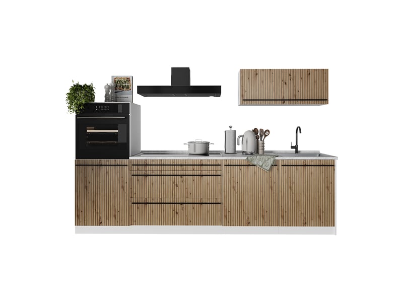  Vicco cuisine, chêne artisanblanc, 280cm plan de travail chêne doré  - Conforama E