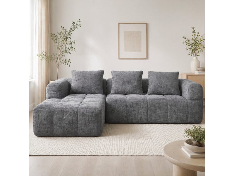 Canapé d'angle modenvie 3 places modulable avec méridienne en chenille gris 250 x 158 cm - Conforama D