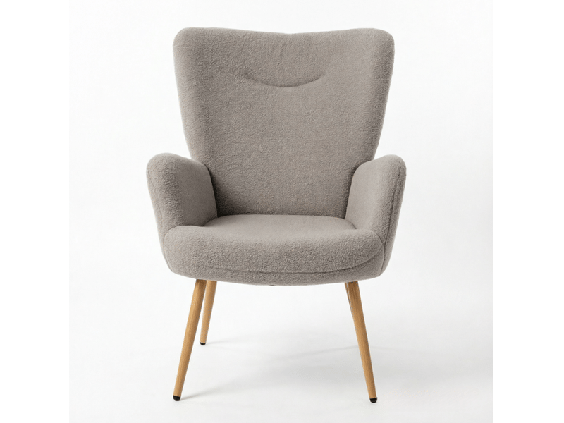 Fauteuil de salon à dossier haut en tissu bouclette gris - Conforama A