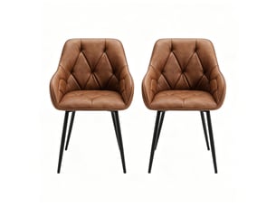 Chaises de salle à manger lot de 2 avec accoudoirs ergonomiques  - simili cuir vintage marron
