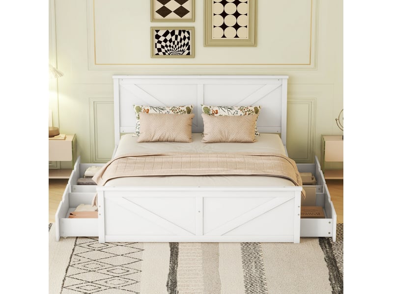  Lit 160x200 avec 4 tiroirs de rangement et tête de lit blanc cravdom  - Conforama D