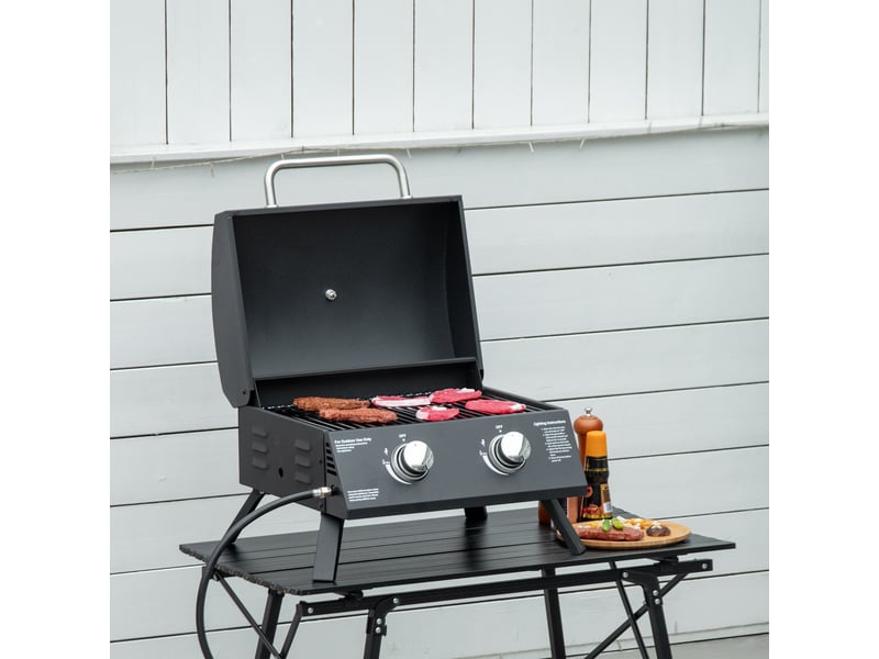  Barbecue gaz de table transportable pieds pliables - 2 brûleurs 5 kw - barbecue gaz de camping - grille de  - Conforama D