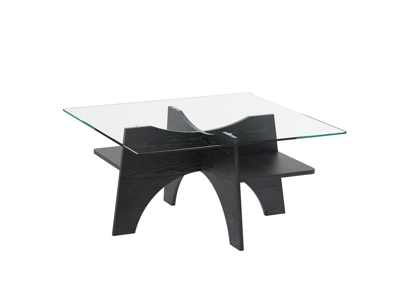  Table basse carrée en verre de sécurité avec structure en mdf noir, style moderne pour salon, bureau et salle à manger  - Conforama A
