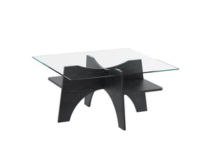 Table basse carrée en verre de sécurité avec structure en mdf noir, style moderne pour salon, bureau et salle à manger