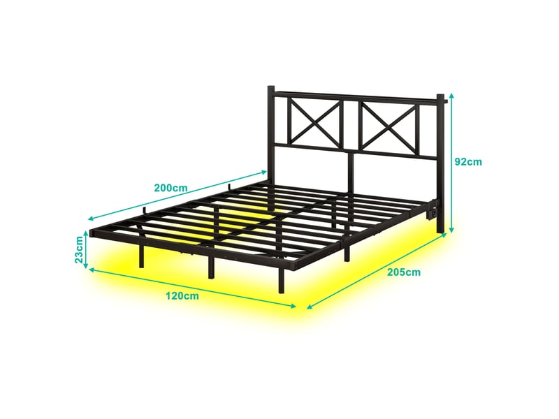  Lit coffre cadre de lit double 120 x 200 cm, led, recharge, tête intégrée, sommier suspendu, métal, montage facile, sans matelas  - Conforama E