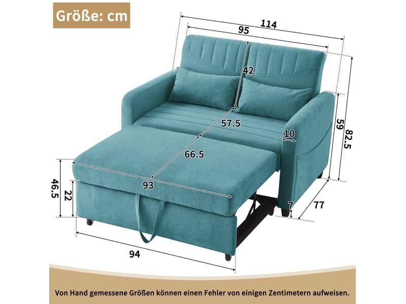  Canapé-lit 2 places modenvie convertible 114 x 77 x 82,5 cm bleu-vert antique  - Conforama C
