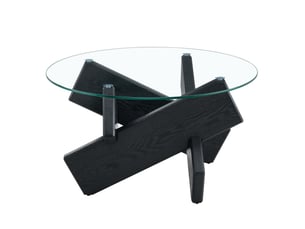 Table basse ronde, 79x79x45 cm, mdf et verre, noir et transparent