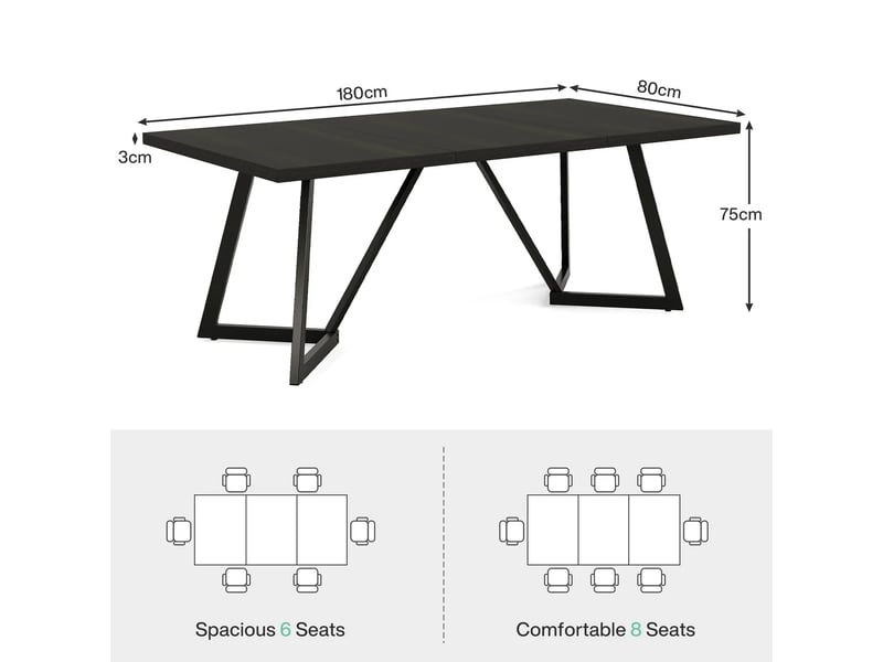 Table à manger rectangulaire en mdf et métal noir 180x80x75 cm - Conforama C