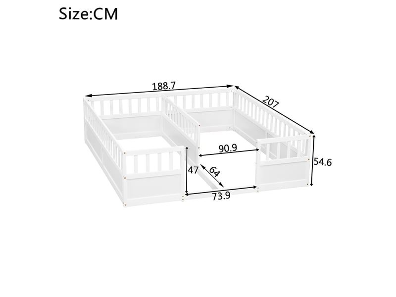  Lit au sol double pour enfant 2x90x200 cm blanc avec barrières de protection  - Conforama C