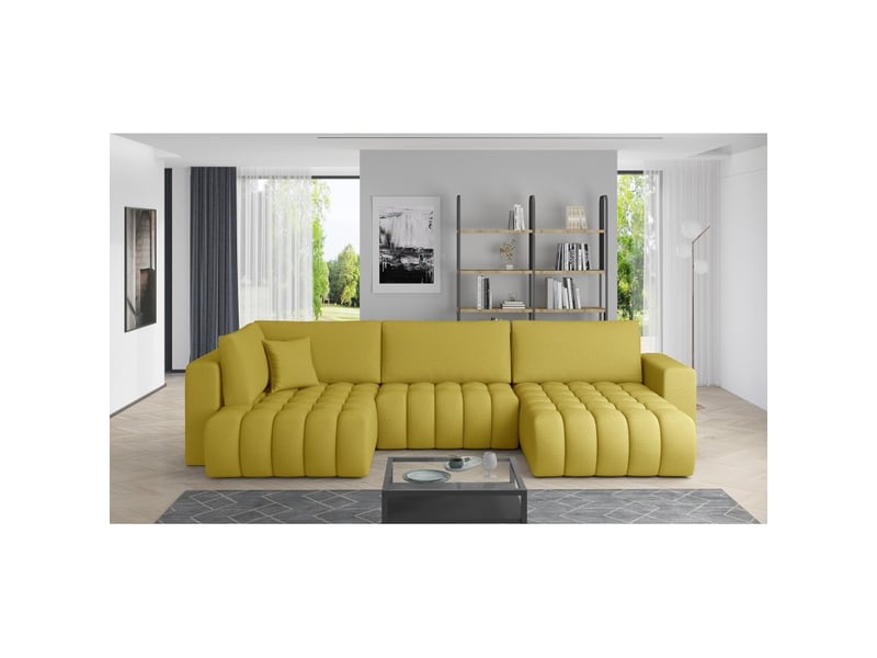  Canapé d'angle bonita convertible 6 places jaune tissu – droit – 350x175cm  - Conforama B
