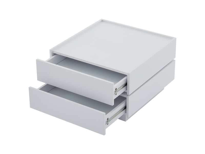 Table basse carrée en panneaux de particules avec 2 tiroirs,pivotant à 360°,blanc table basse blanc - Conforama D