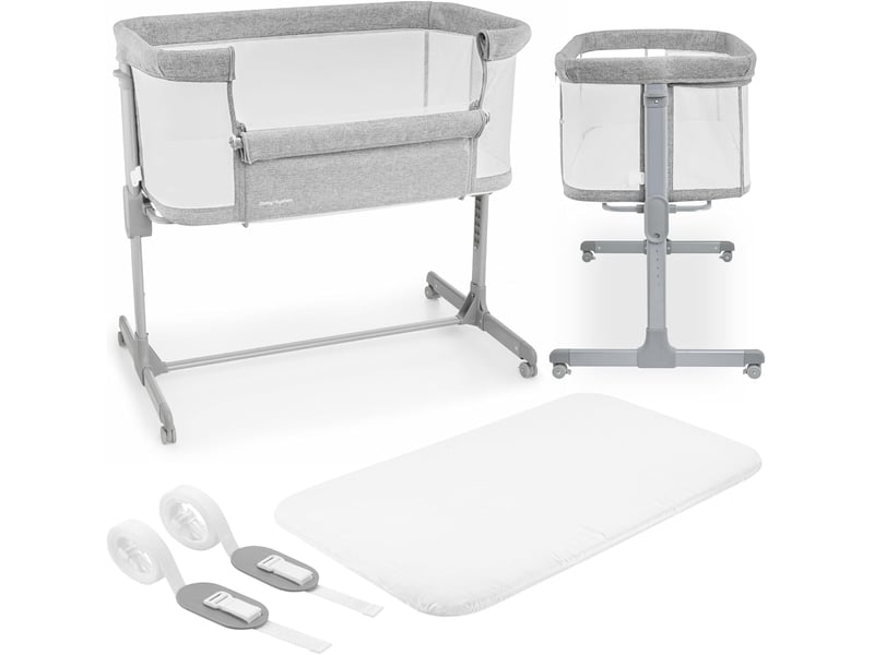 Lit bébé cododo 3 en 1, lit parapluie pliable jusqu'à 9 kg, réglage hauteur 7 niveaux, 4 roues, paroi latérale amovible, lit d'appoint peut s'incline - Conforama A