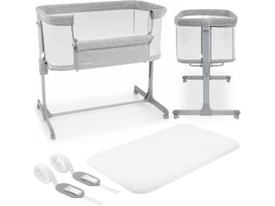Lit bébé cododo 3 en 1, lit parapluie pliable jusqu'à 9 kg, réglage hauteur 7 niveaux, 4 roues, paroi latérale amovible, lit d'appoint peut s'incline
