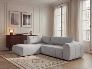 Canapé d'angle gauche fixe <strong>BOBOCHIC</strong> <strong>NESTY</strong> 3 places Tissu Gris clair