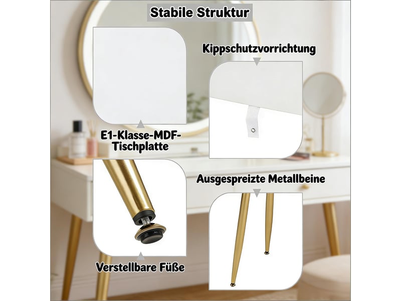  Table de travail avec 3 tiroirs, bureau d'ordinateur, coiffeuse (uniquement avec table de maquillage et chaise) 1005006011560883-1 - Conforama E