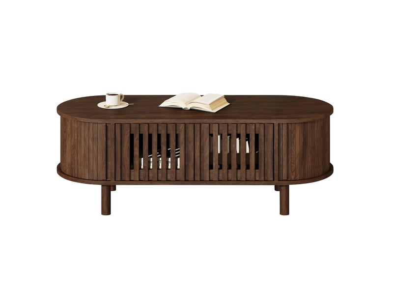  Table basse forme ovale 100x40x38 cm avec rangement en mdf et bois couleur marron, design simple  - Conforama A