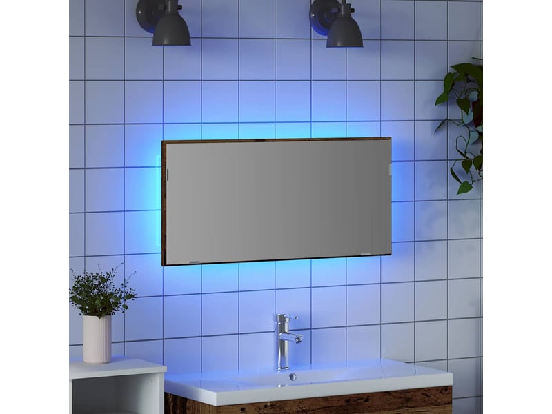  Miroir de salle de bain, miroir de toilette bois ancien 80 x 37 cm verre et bois ingénierie cf62652  - Conforama D