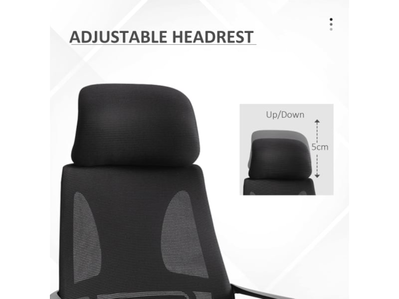  Chaise de bureau ergonomique en mesh noir, appui-tête, soutien lombaire, accoudoirs, inclinable  - Conforama E