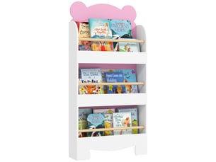 Bibliothèque pour enfants avec 3 étagères en forme d'ours en peluche et barrières de sécurité, 55 x 15 x 110 cm, rose