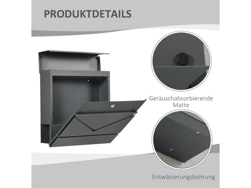 Boîte aux lettres en acier - homcom - gris foncé - serrure protégée - couvercle avec 2 trous de drainage 37x10.5x37cm - Conforama D