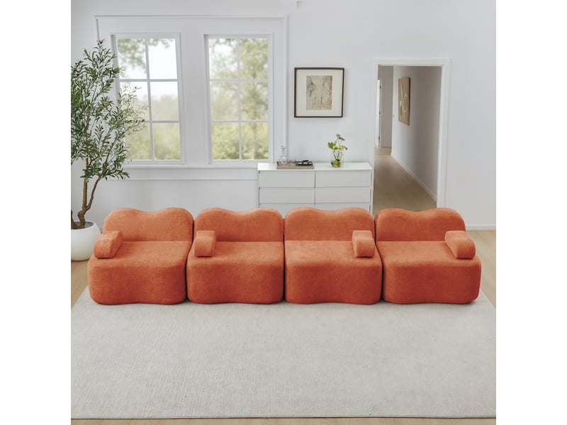 Canapé modulable, canapé 4 places – assise profonde, avec accoudoirs, sans cadre, mousse haute densité, orange - Conforama R