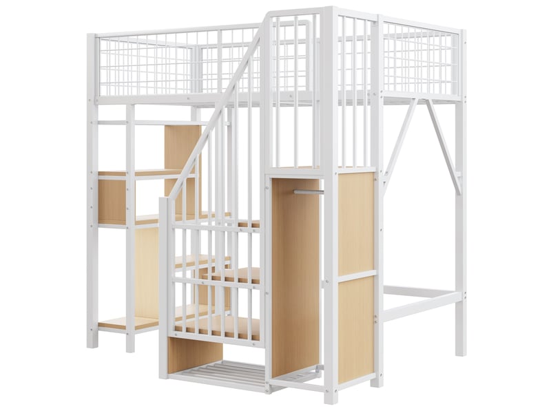  Lit mezzanine 90 × 200 cm escalier avec rangement en métal et bois - blanc C-CRAFTLINK - Conforama D