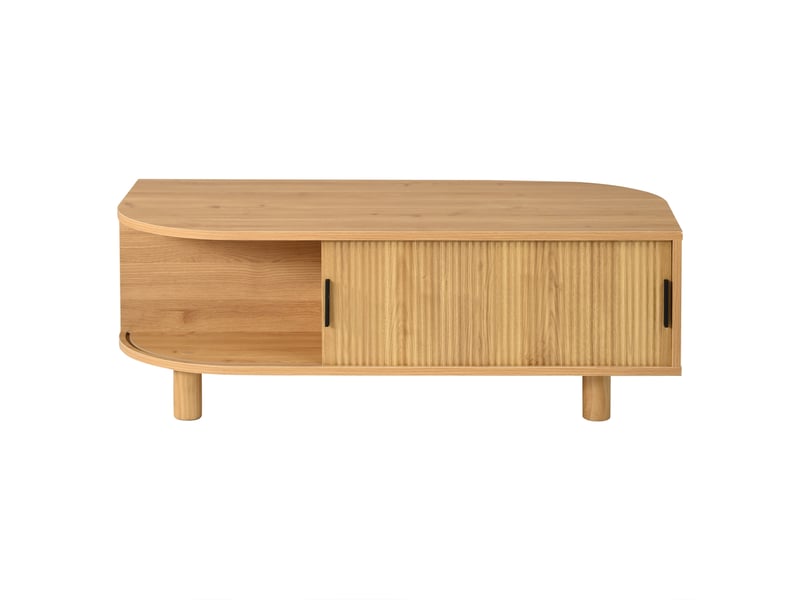  Table basse rectangulaire bois clair, 100 x 50 x 35 cm, 2 portes coulissantes  - Conforama A