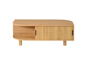 Table basse rectangulaire bois clair, 100 x 50 x 35 cm, 2 portes coulissantes