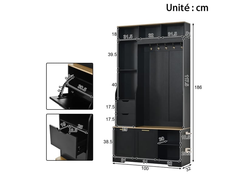  Lit banquette 140x190 cm blanc avec lit gigogne 90x190, rangements, usb-c et tête de lit sherpa  - Conforama C
