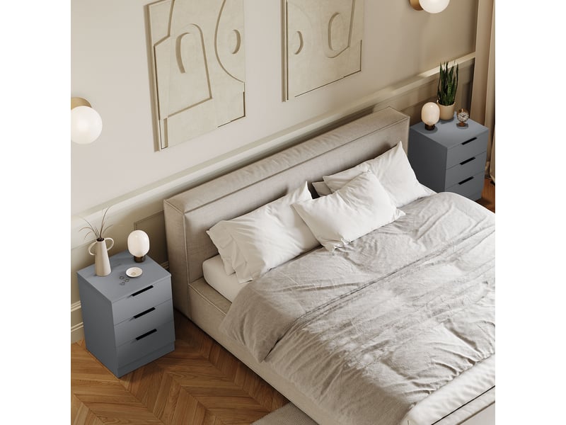  Table de chevet trega 3 tiroirs, commode de nuit, chambre, set de 2, 50x39x28cm, gris 3332102 - Conforama E