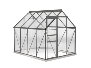 Serre de jardin polycarbonate alu 4,8 m² dim. 2,53l x 1,9l x 1,99h m lucarne réglable fondation porte coulissante gris