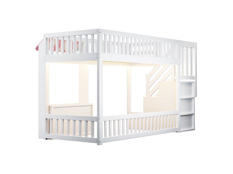  Lit mezzanine 90x200 cm avec rangement et éclairage led bois rose et blanc sans matelas  - Conforama E
