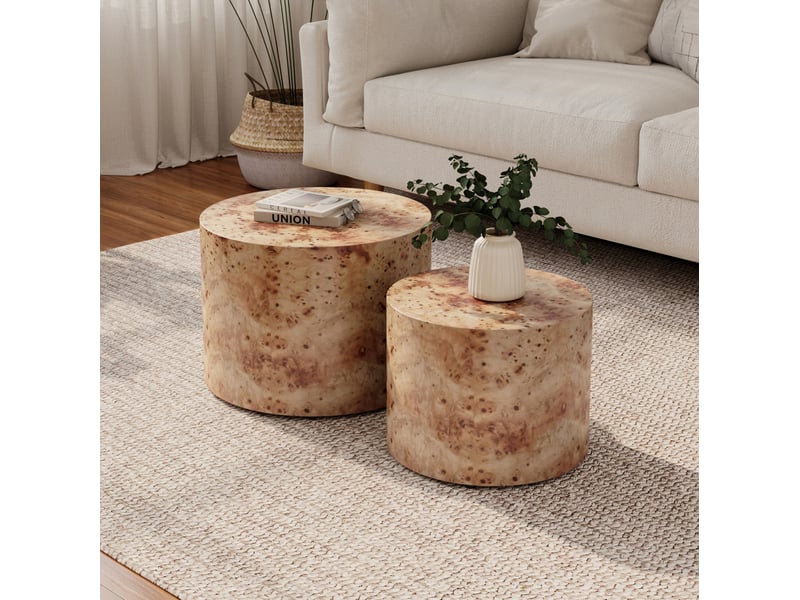  Tables basses gigognes 2 pièces ø 48 x h 38 cm et ø 38 x h 32 cm en bois et mdf coloris naturel  - Conforama B