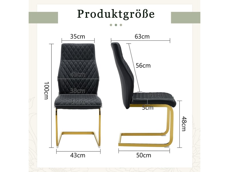  Lot de chaises 2 pièces motif losange noir dossier haut assise confortable rembourrée cadre métal doré antidérapante résistante  - Conforama C