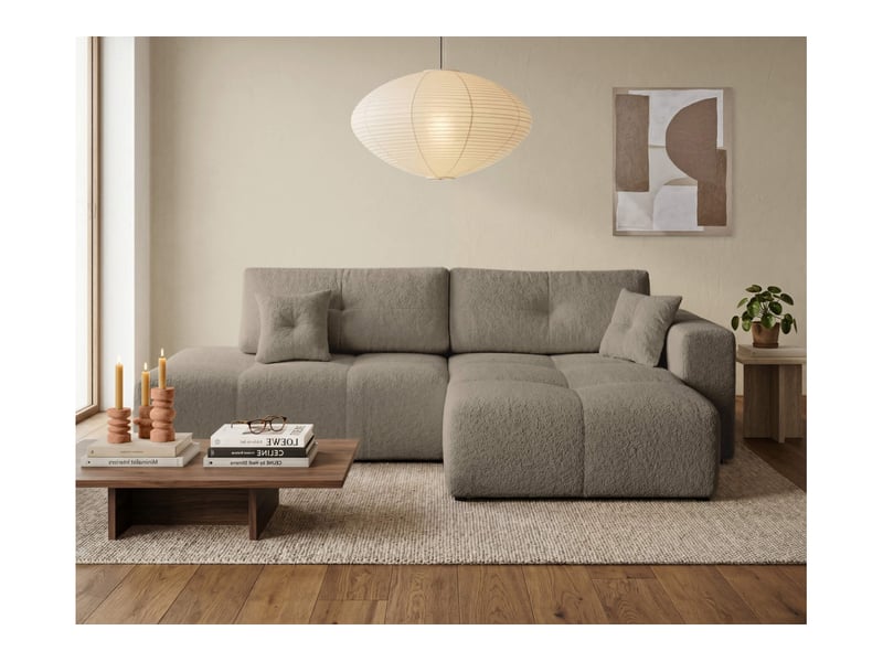  Celine - canapé d'angle fixe convertible 4 places en bouclette  - Conforama B