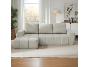 Canapé d'angle compressé gauche fixe <strong>DESMIU</strong> <strong></strong> 4 places Velours côtelé beige