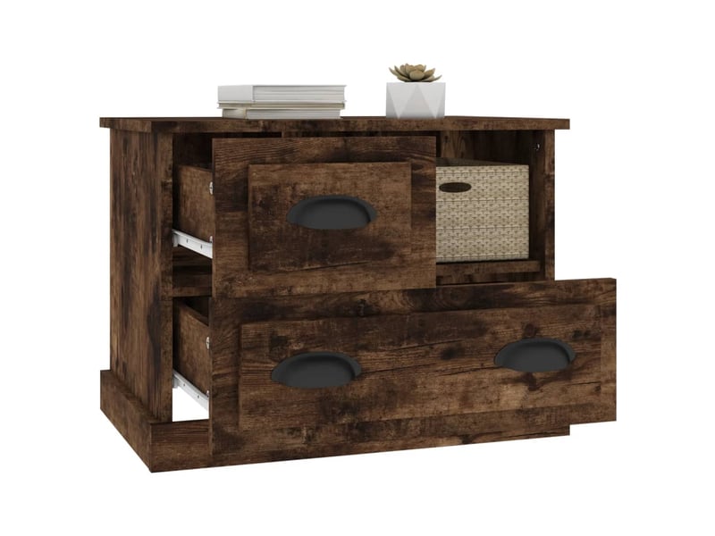  Table de chevet - cabinet de chevet - table de nuit chêne fumé 60x39x45 cm  - Conforama D