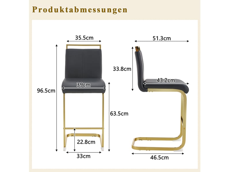  Tabouret de bar 2 pièces avec repose-pieds en cuir pu et métal noir et doré  - Conforama D