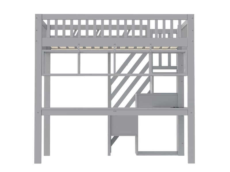 Lit mezzanine enfant 90x200 cm – gris – bureau, rangements intégrés, led et prises usb - sans matelas - Conforama C