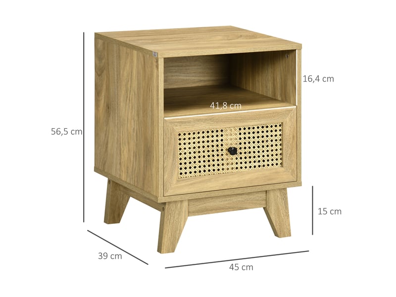  Lot de 2 tables de chevet  table de nuit avec 45 x 39 x 56,5 cm tiroir porte cannage et niche vintage  - Conforama C