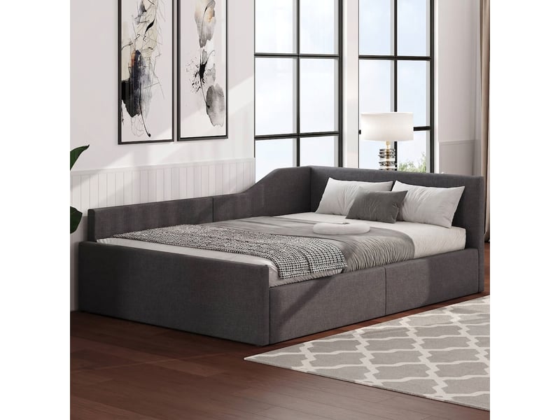  Lit de jour 140x200 lit banquette avec rangement sommier inclus gris  - Conforama C