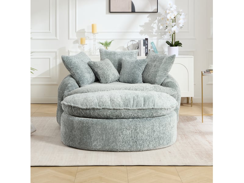 Fauteuil de salon avec repose-pieds et coussins gris bleuté evryae - Conforama B
