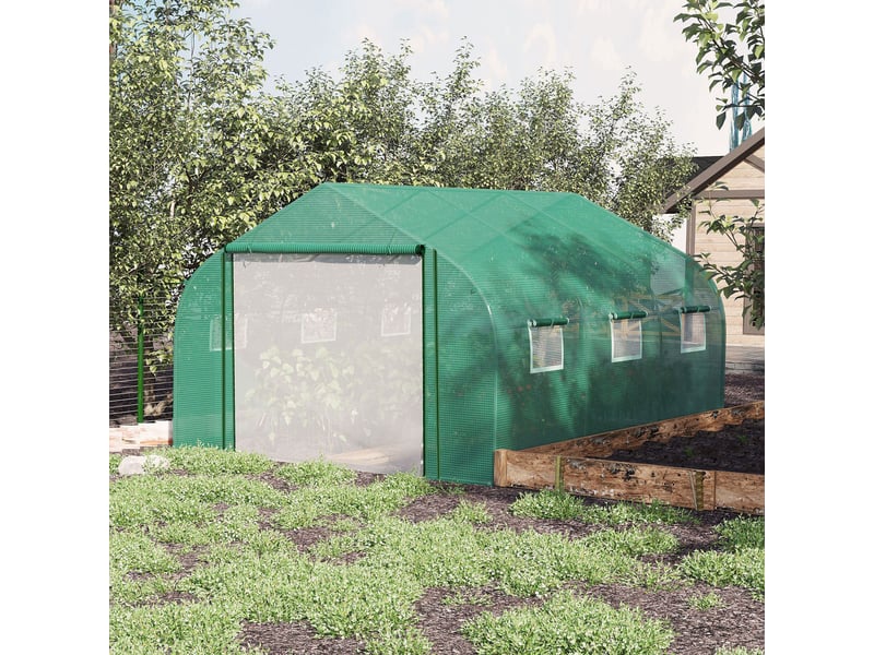  Serre tunnel de jardin grande 3.5 x 3 x 2 m - 6 fenêtres et porte zippée enroulable - acier galvanisé pe haute densité vert  - Conforama D
