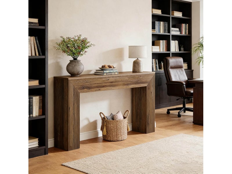  Table console 160 x 30 x 85 cm marron en mdf, style rustique pour l'entrée ou derrière le canapé, usage décoratif  - Conforama E